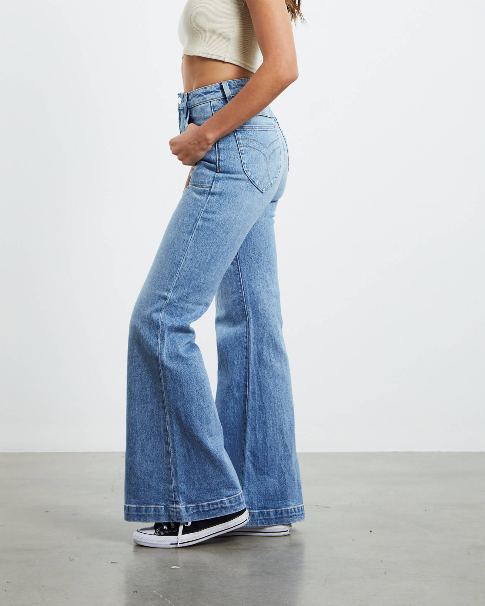 PHOEBE TONKIN X ROLLA'S // Eastcoast Flare Jeans // Bessette Blue Organic Cotton