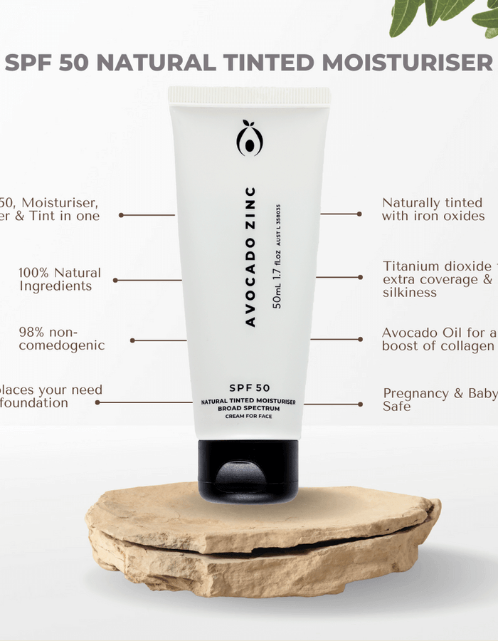 Avocado Zinc SPF 50 Natural Tinted Moisturiser - Medium/Dark // 50 mL