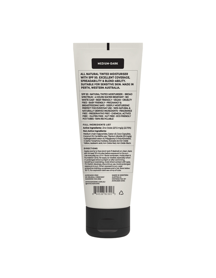 Avocado Zinc SPF 50 Natural Tinted Moisturiser - Medium/Dark // 50 mL
