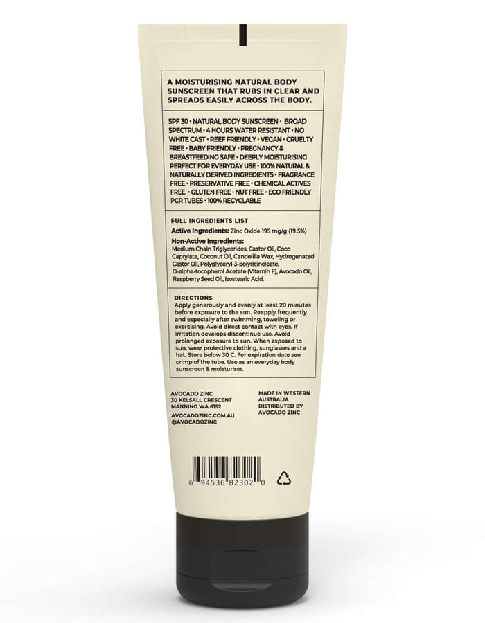 Avocado Zinc SPF 30 Natural Body Sunscreen // 200 mL