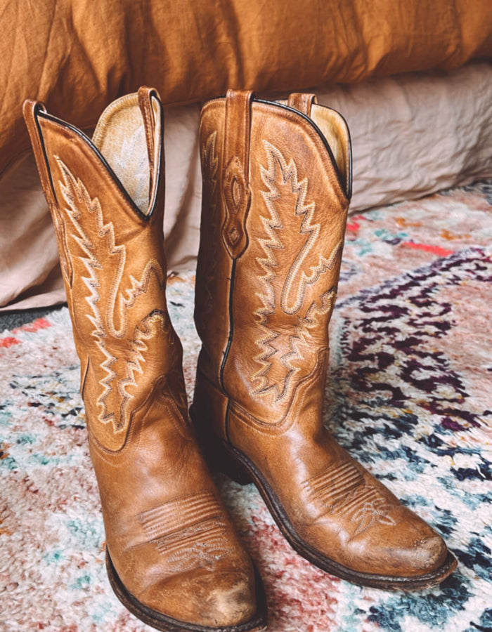 Old West Tan Leather Cowboy Boots // Size 39