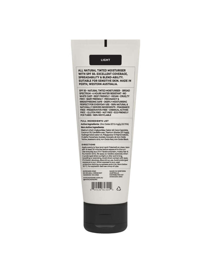 Avocado Zinc SPF 50 Natural Tinted Moisturiser - Light/Medium // 50 mL