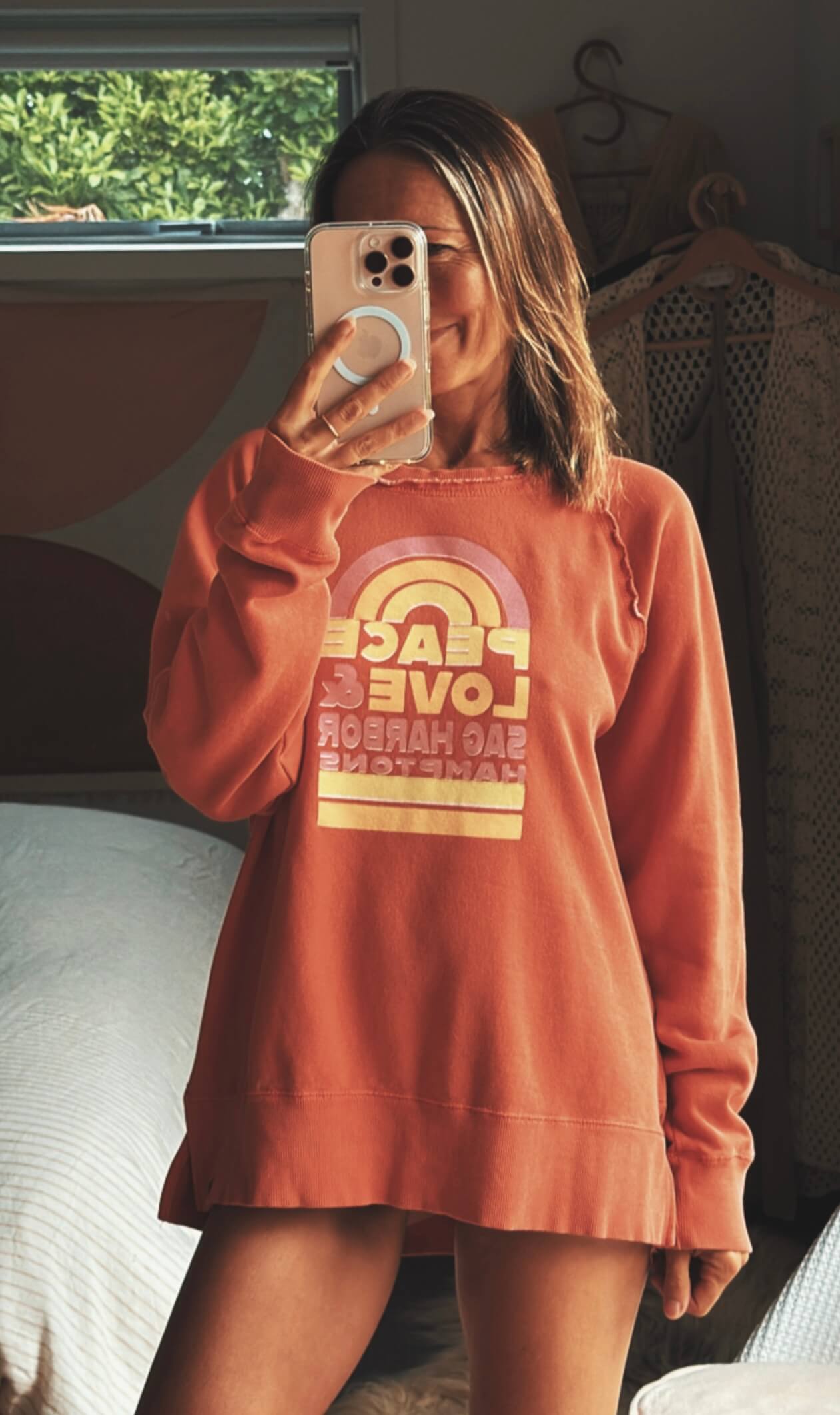 TECHSTYLES - A CALIFORNIA COMPANY Peace Love Sweatshirt // Orange // XL