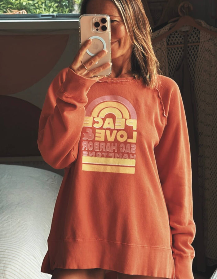 TECHSTYLES - A CALIFORNIA COMPANY Peace Love Sweatshirt // Orange // XL