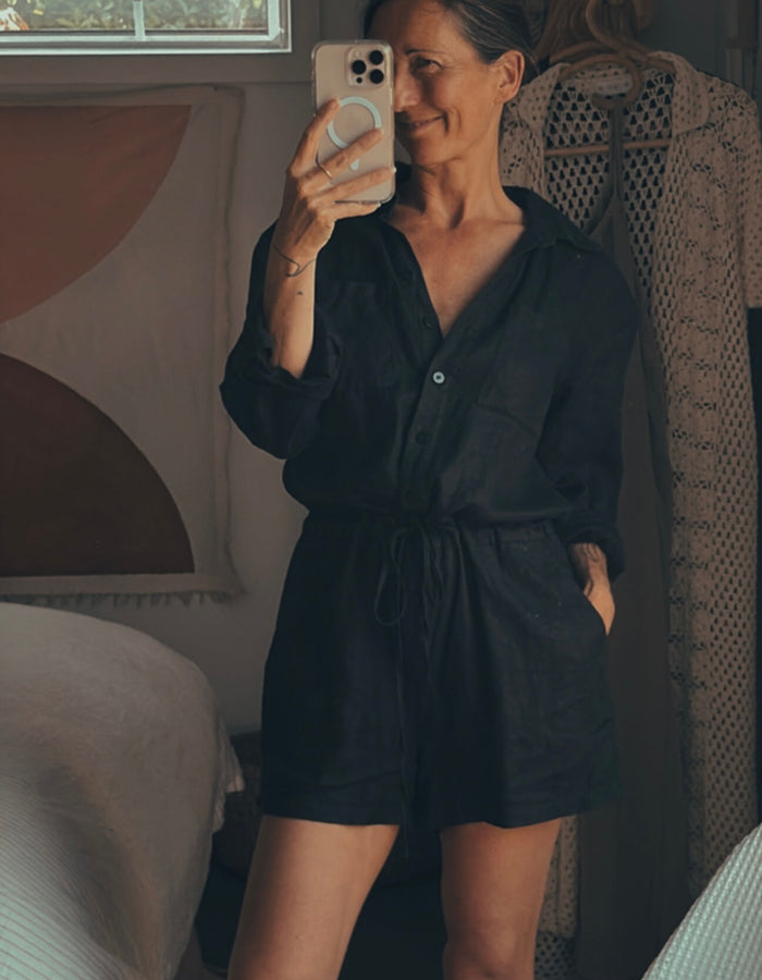 DECJUBA Black Linen Romper // Small