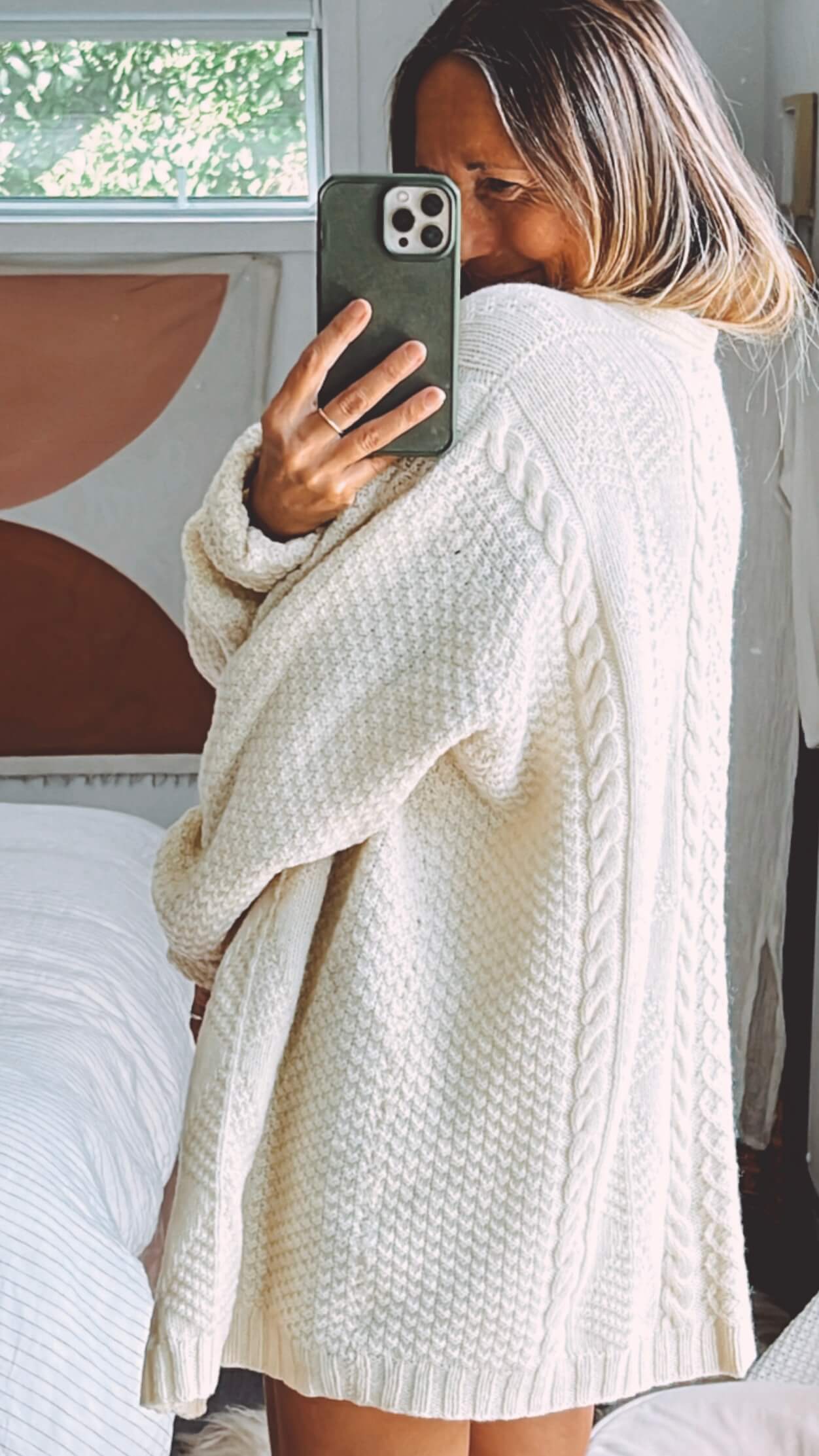 Cream Oversized Hand-Knitted Woollen Arran Cardi // Free Size