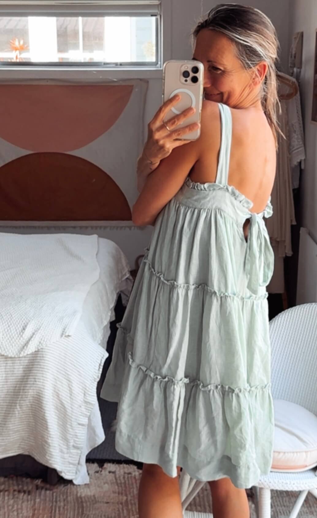 BLAK // Tiered Linen Mini Dress // Sage // Size 8