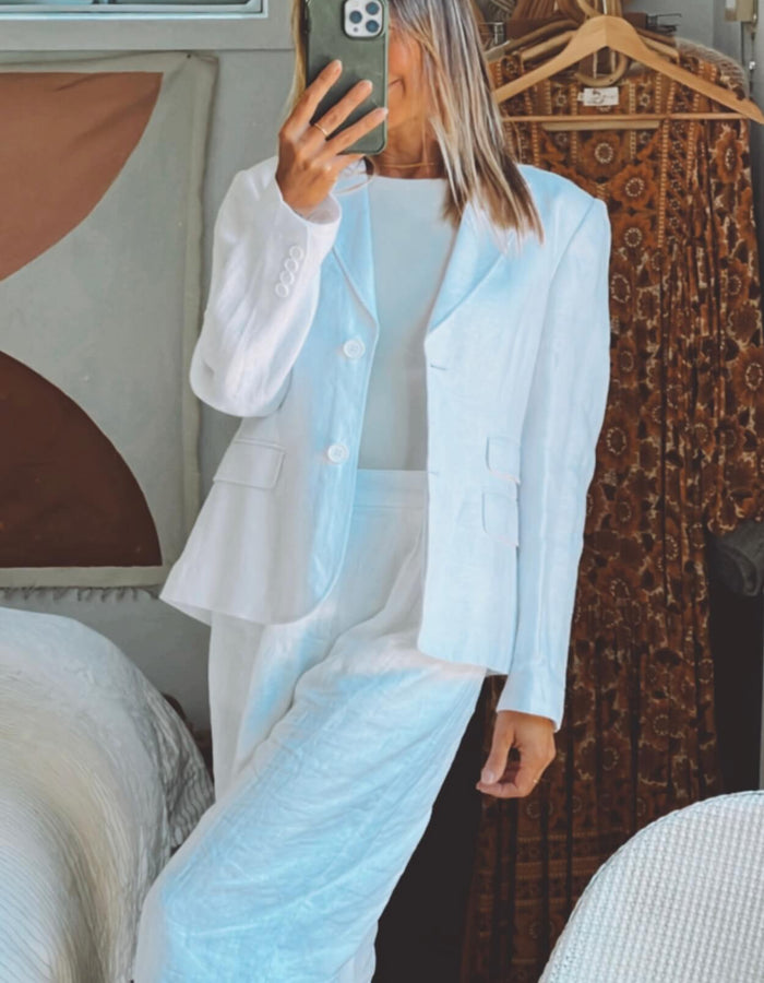 TRENERY White Linen Blazer // Size 10