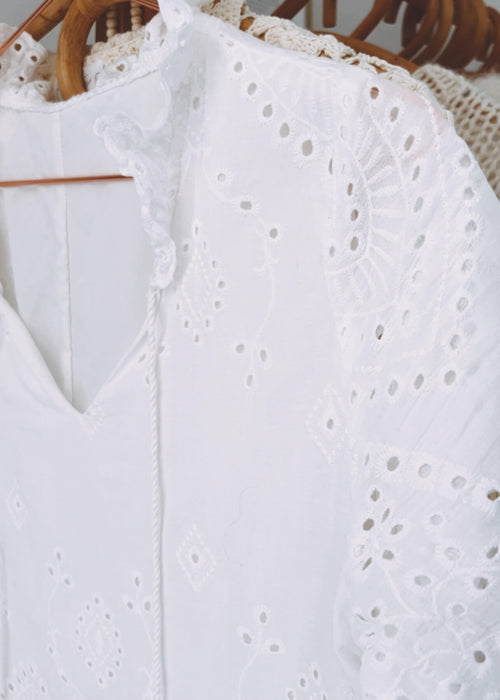 White Cotton Broderie Anglaise Dress // Small