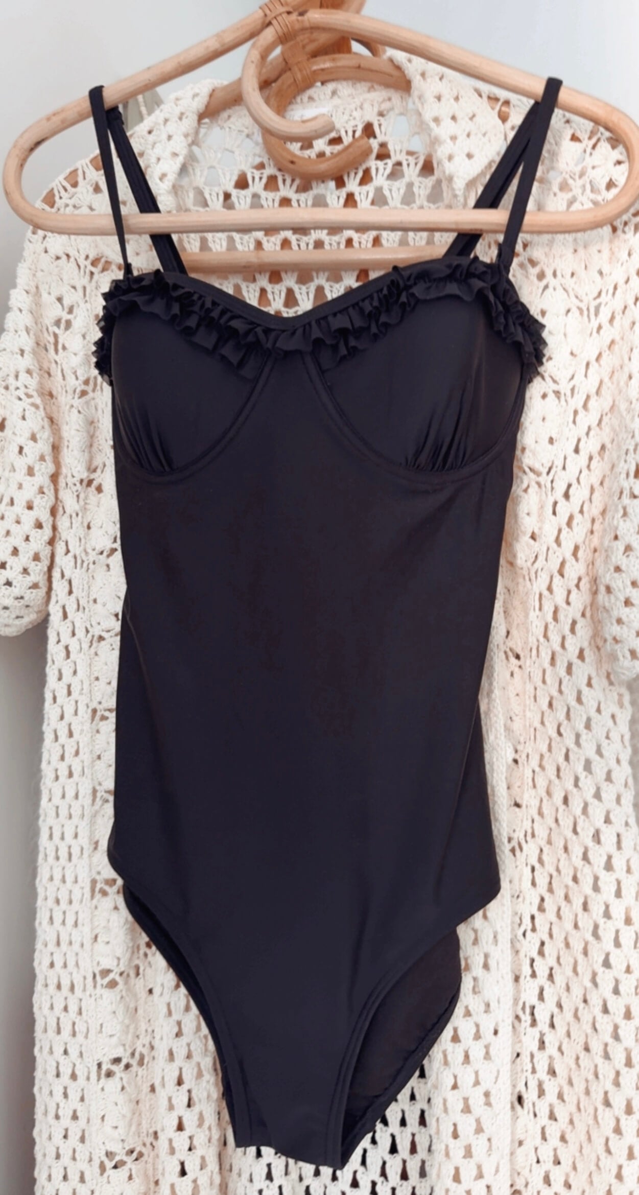 PIHA SWIMWEAR // Frill One Piece Swimsuit // Black // Size 8