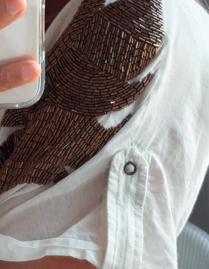 GUESS // Cotton & Silk Beaded Blouse // Small