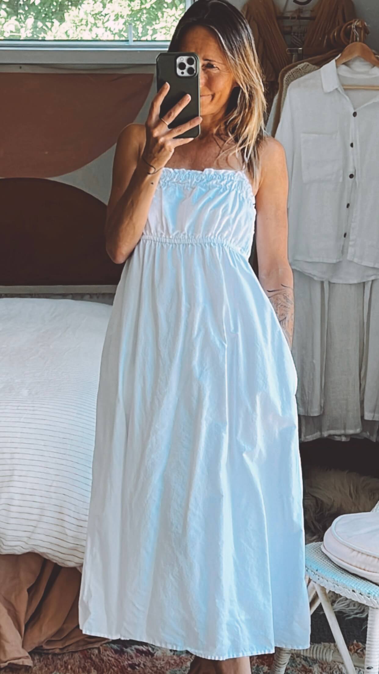 White Cotton Strappy Dress // Small