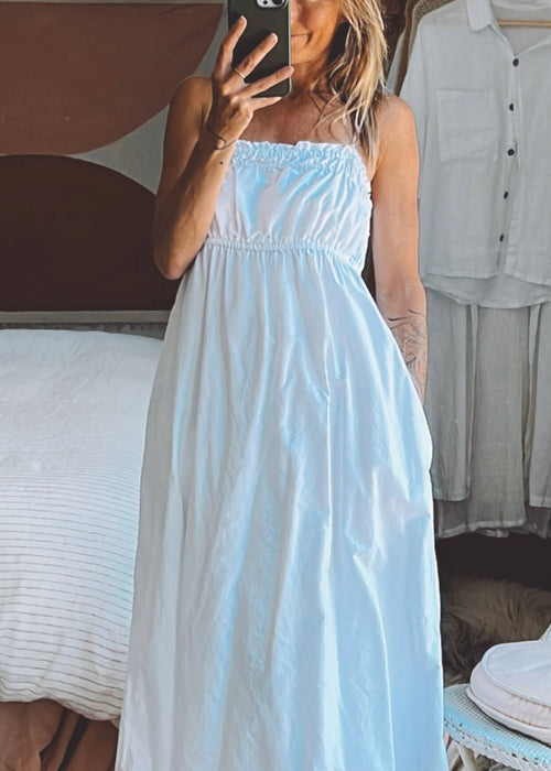 White Cotton Strappy Dress // Small