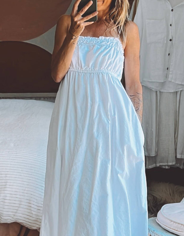 White Cotton Strappy Dress // Small