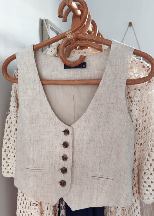 GLASSONS // Oatmeal Linen Vest // Size 6