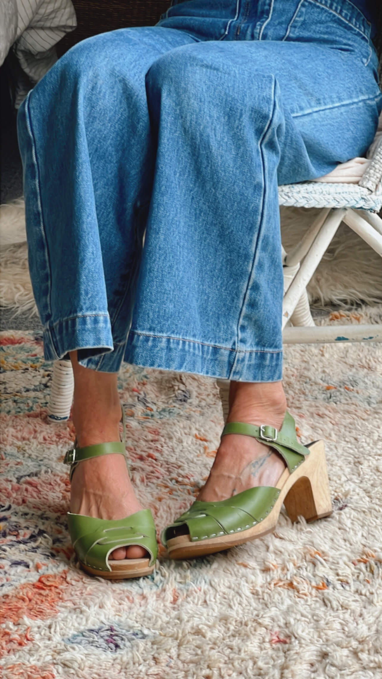 Swedish Hasbeens // Toffel Green Wooden-Heeled Clogs // EUR 41