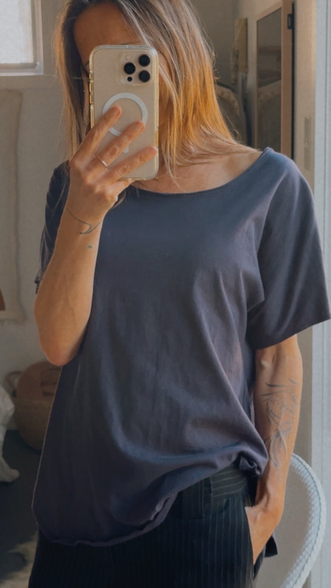 STAPLE + CLOTH // Navy Boat Neck Tee // Small
