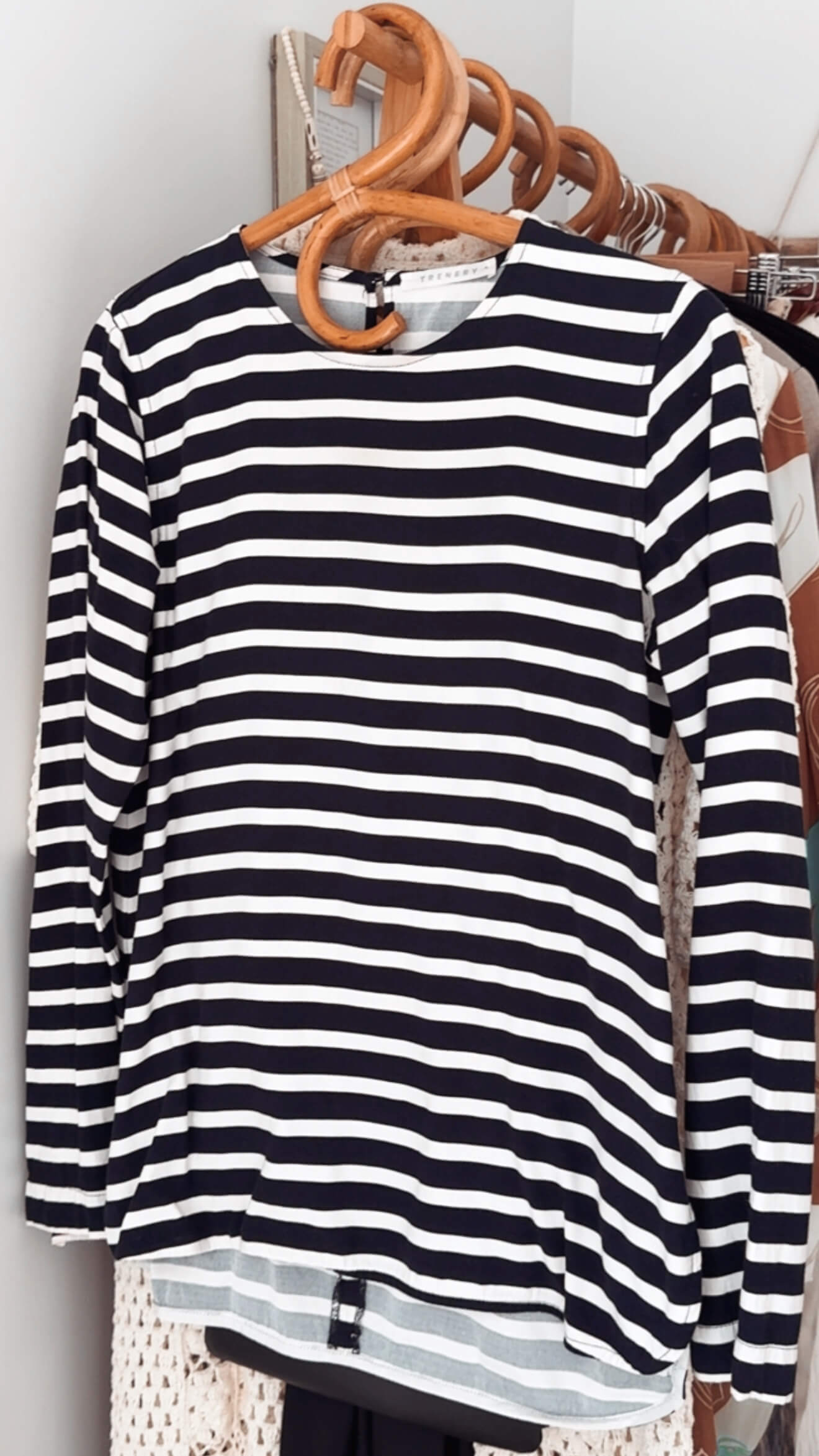 TRENERY // Navy Striped Crew Top // Small