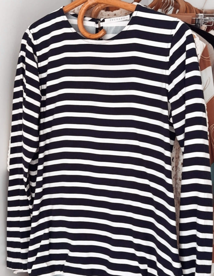 TRENERY // Navy Striped Crew Top // Small