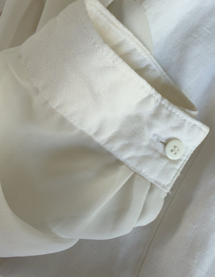 WanLi // White Linen Blazer/Sheer Sleeves // Small