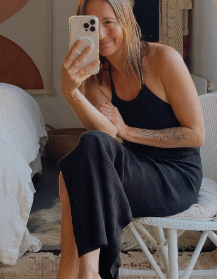 SPELL & THE GYPSY COLLECTIVE // Sunray Knit Maxi Halter Dress // Black // XS