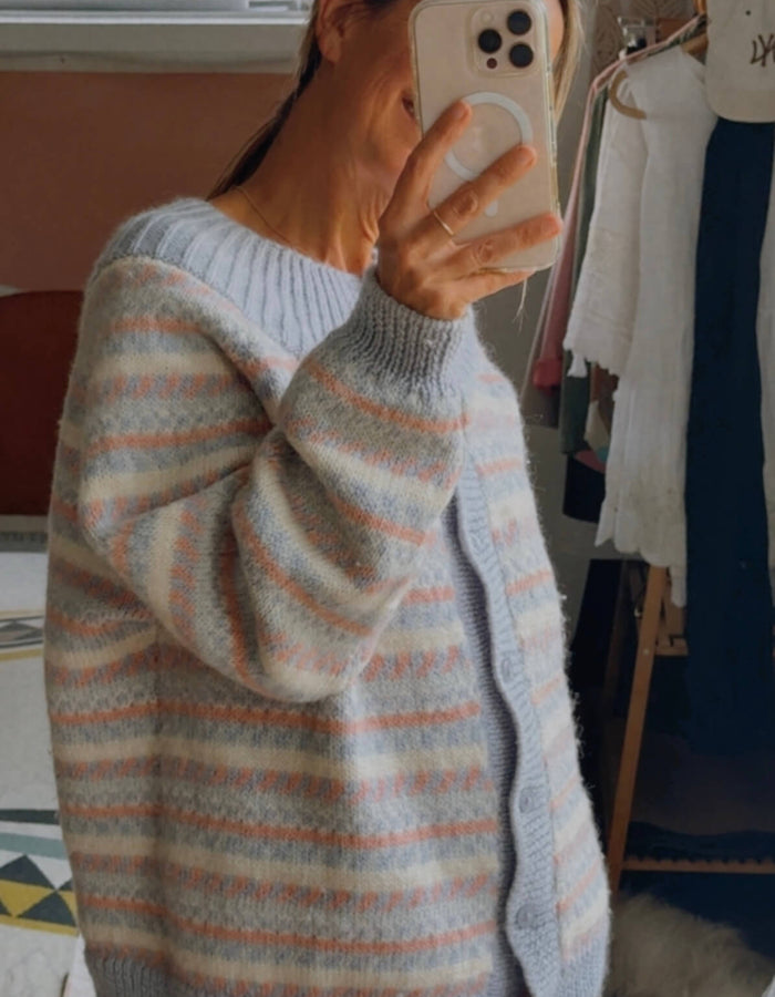 Hand-knitted Woollen Cardi // Duck Egg Blue/Pink/Cream // Free Size