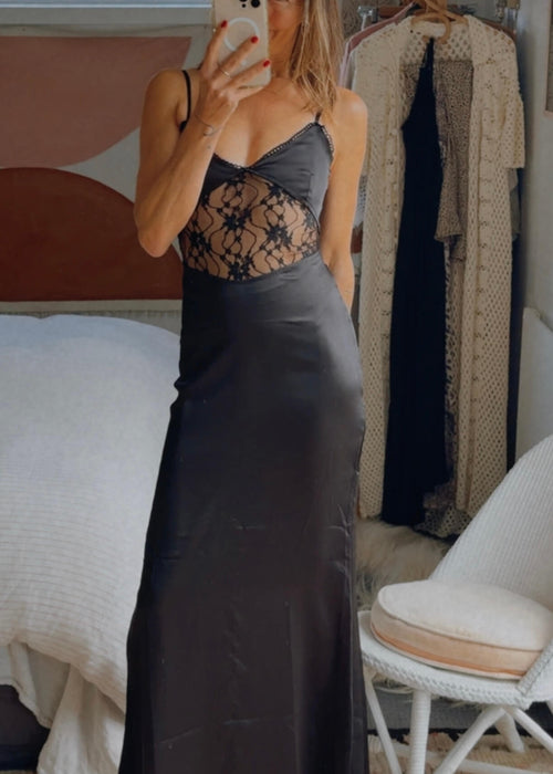 PRINCESS POLLY // Satin/Lace Dress // Black // Size 6