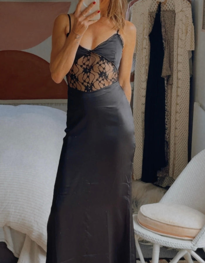 PRINCESS POLLY // Satin/Lace Dress // Black // Size 6
