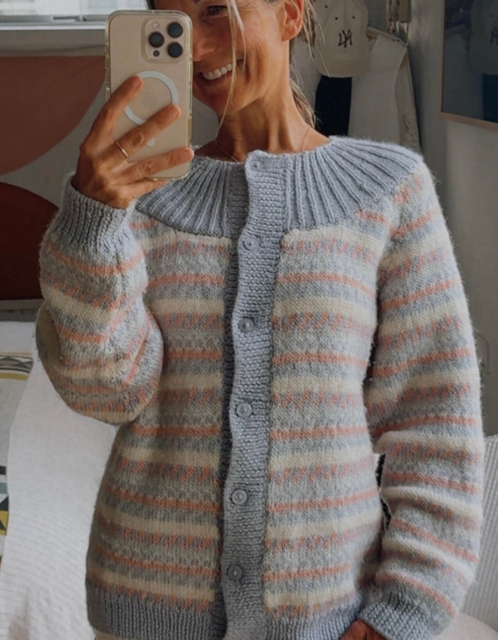 Hand-knitted Woollen Cardi // Duck Egg Blue/Pink/Cream // Free Size