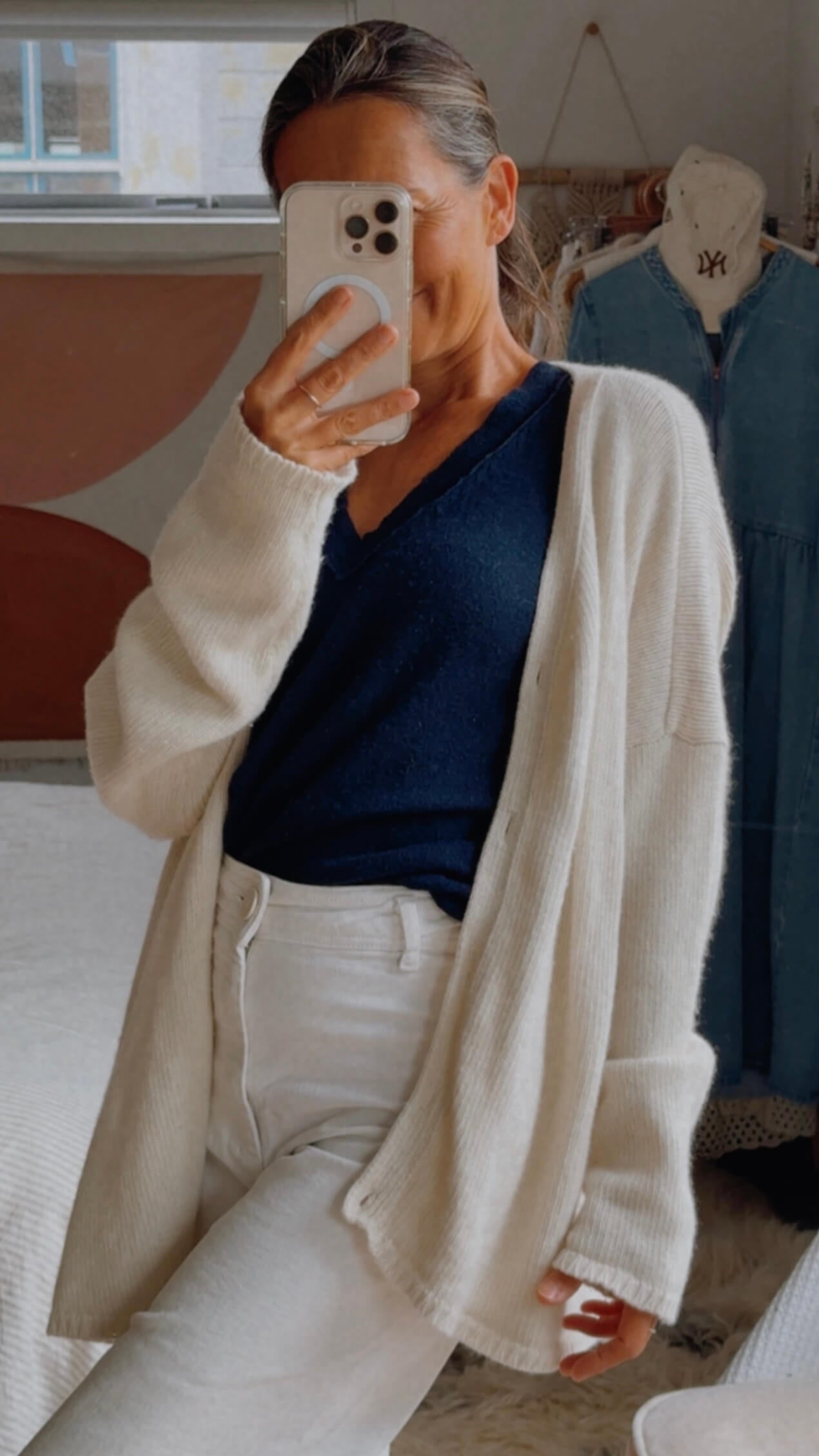 MEG BY DESIGN // Oversized Pure Wool Cardi // Cream // Free Size