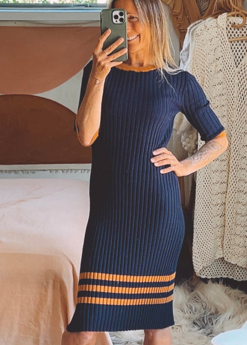 Navy Knitted Dress by Roolee // Medium