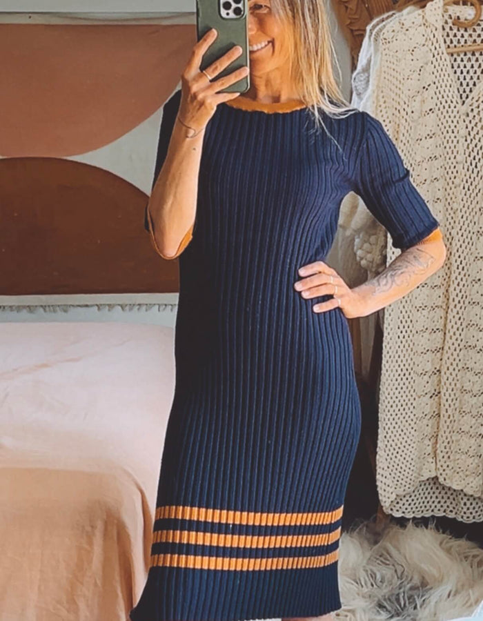 Navy Knitted Dress by Roolee // Medium