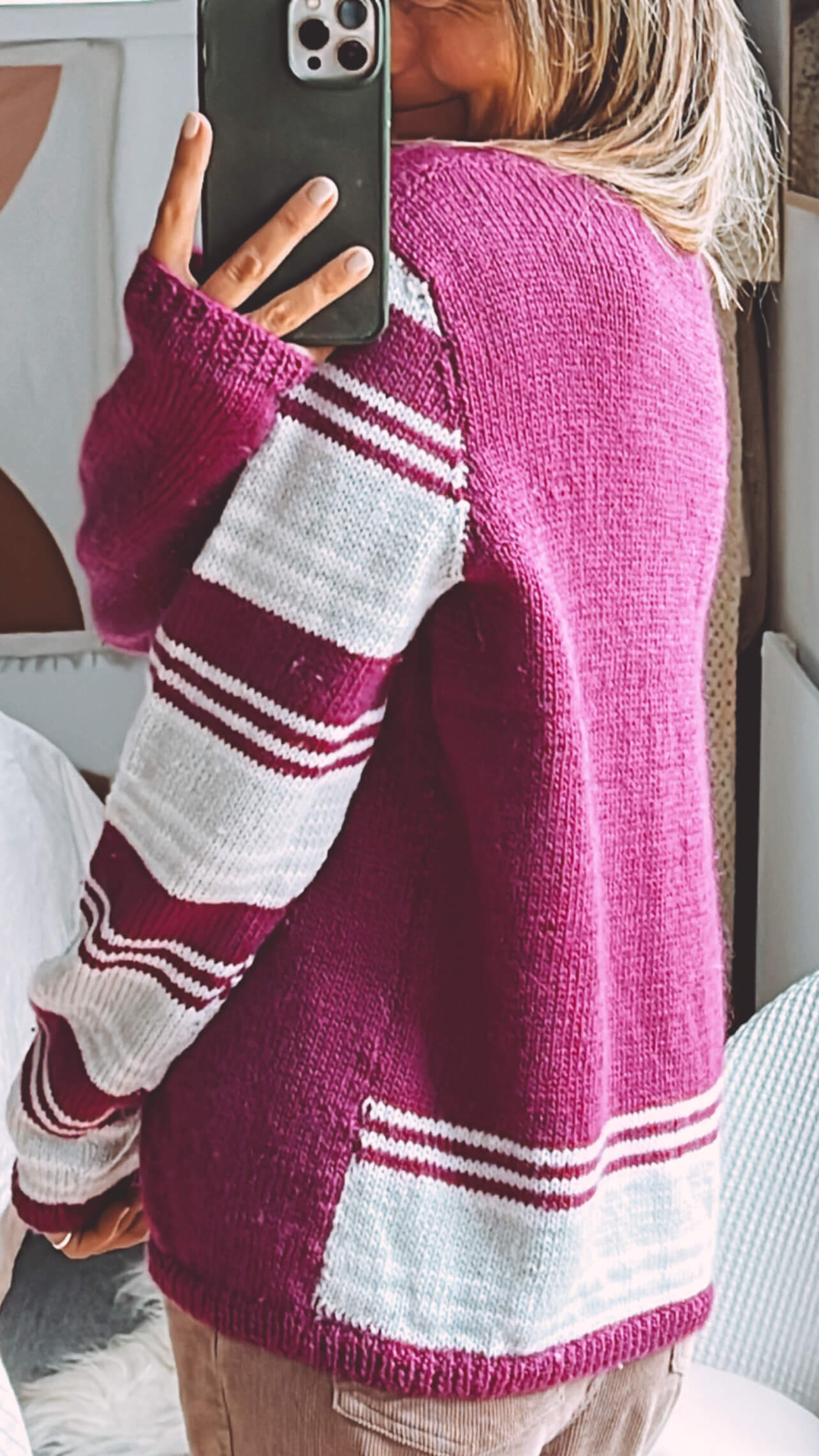 Fuschia Striped Woollen Cardi // Small