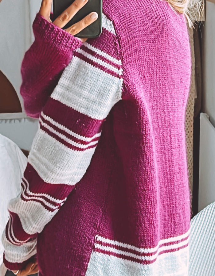 Fuschia Striped Woollen Cardi // Small