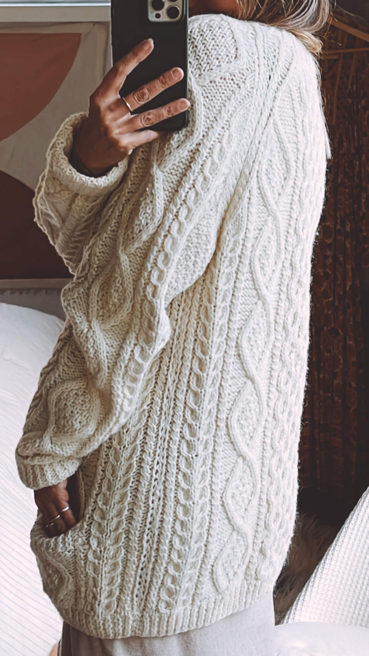 Cream Hand-Knitted Woollen Arran Cardi // Free Size