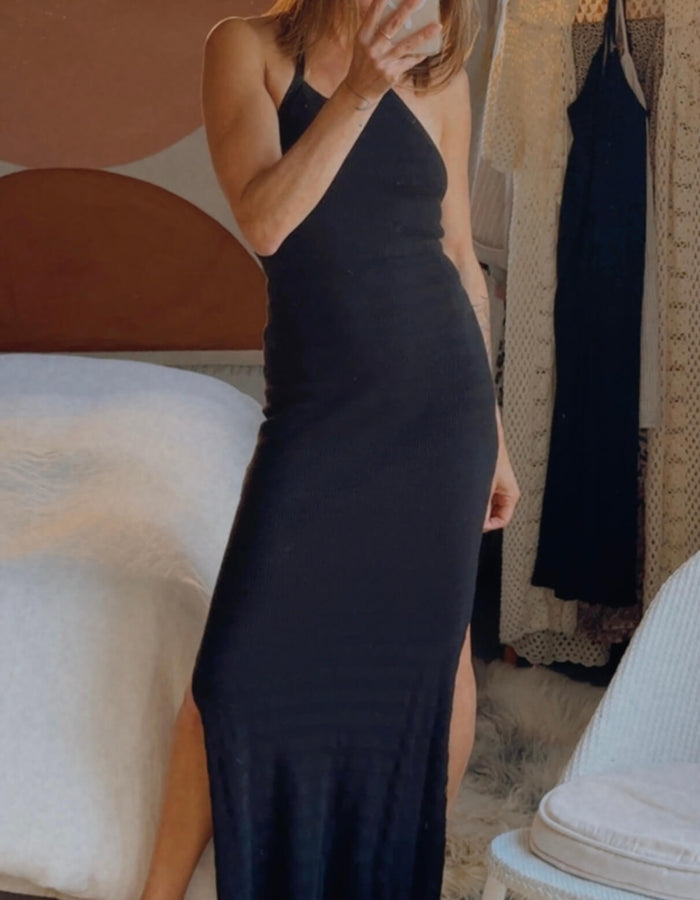 SPELL & THE GYPSY COLLECTIVE // Sunray Knit Maxi Halter Dress // Black // XS