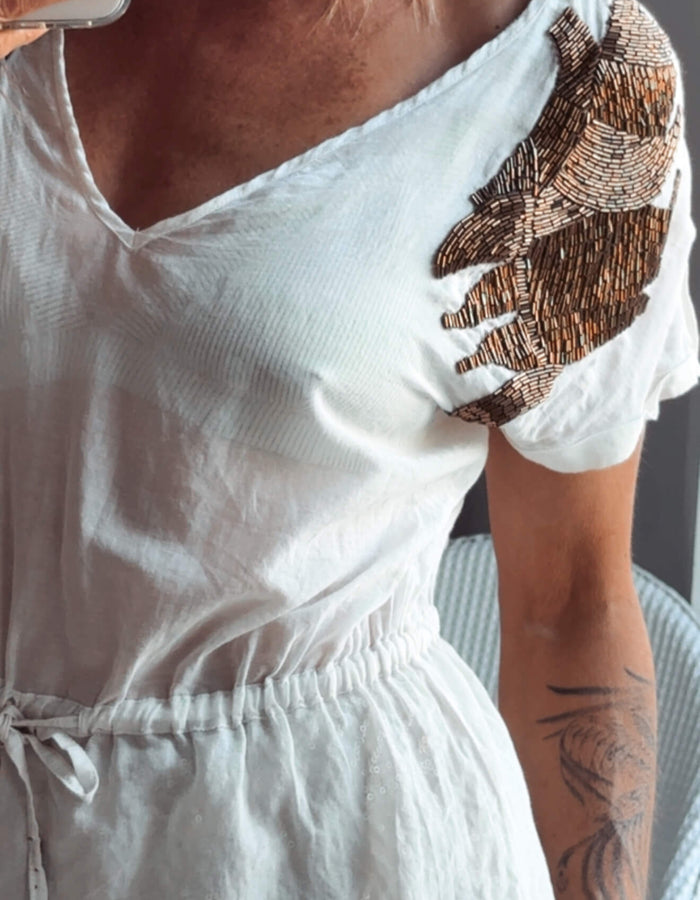 GUESS // Cotton & Silk Beaded Blouse // Small