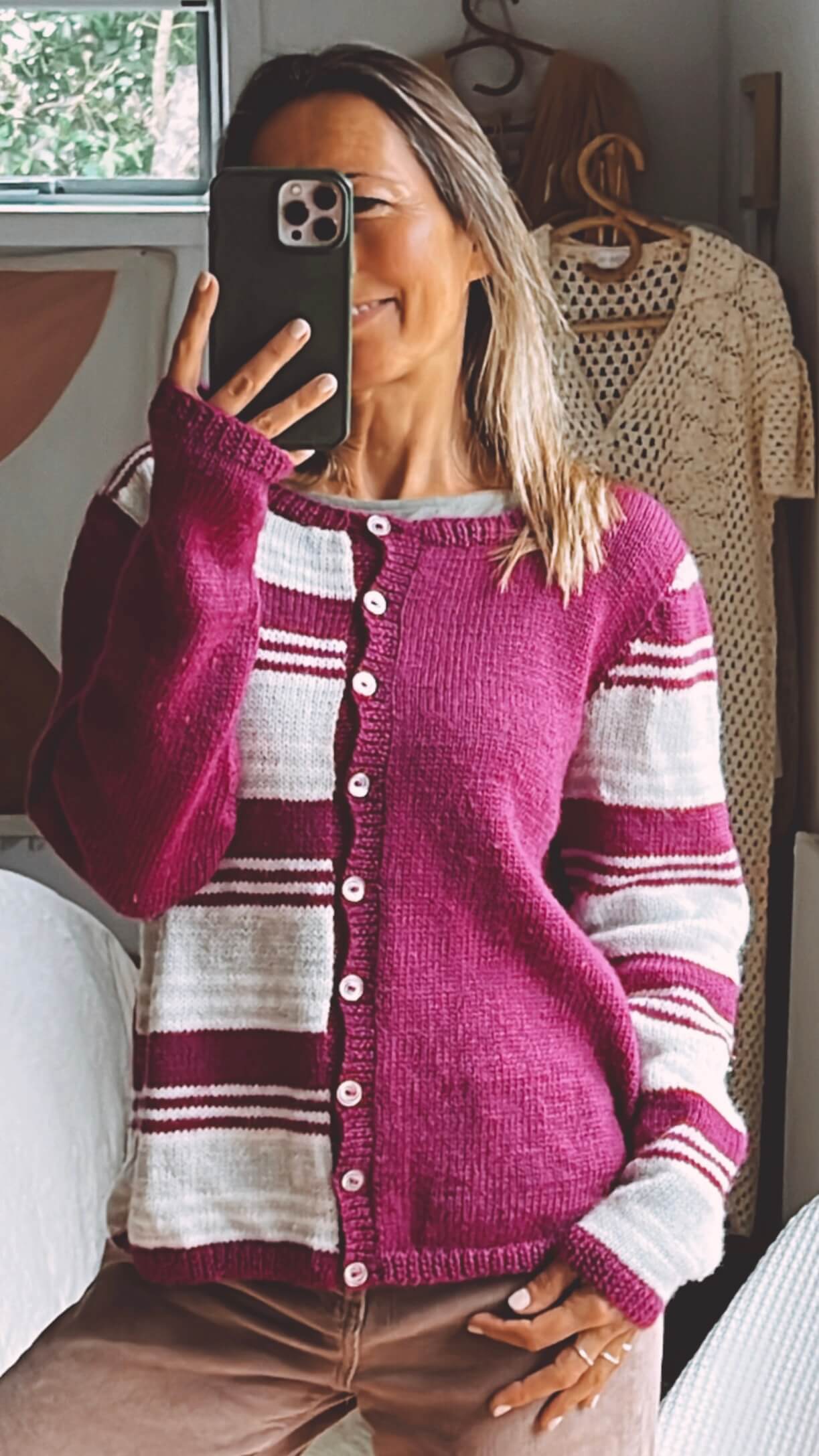 Fuschia Striped Woollen Cardi // Small