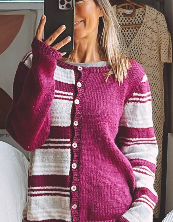 Fuschia Striped Woollen Cardi // Small