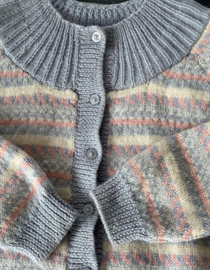 Hand-knitted Woollen Cardi // Duck Egg Blue/Pink/Cream // Free Size