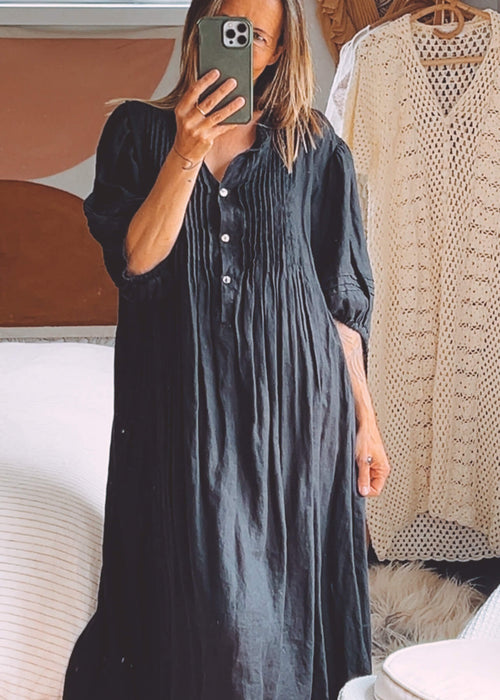 Fabrik Black Linen Maxi Dress // XL