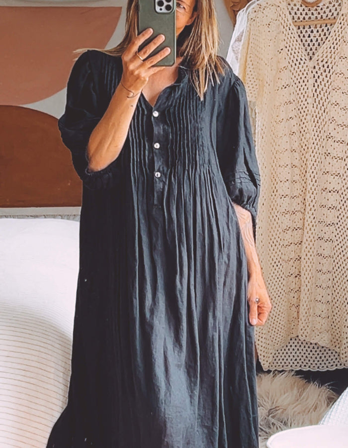 Fabrik Black Linen Maxi Dress // XL