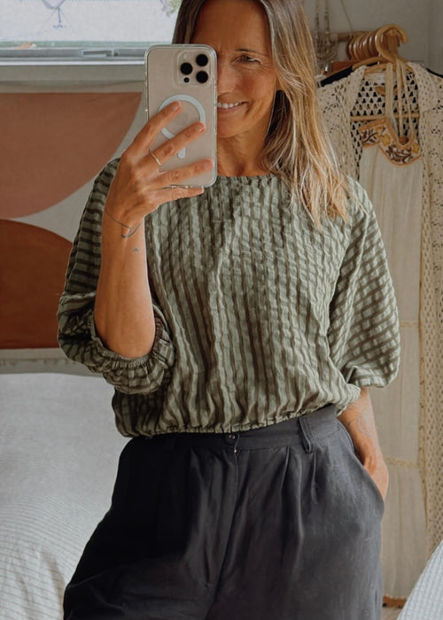 SUBOO // Khaki/Black Striped Blouse // Small