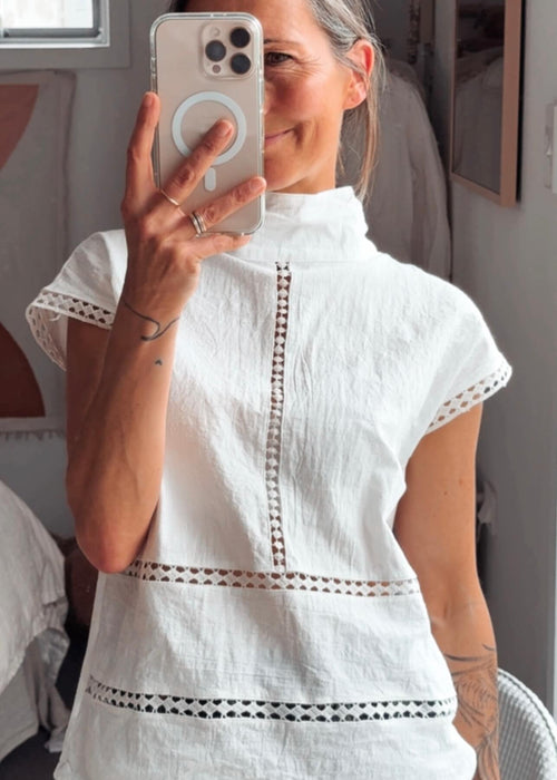 WHITE COTTON // Mandarin Cut-Out Blouse // Small