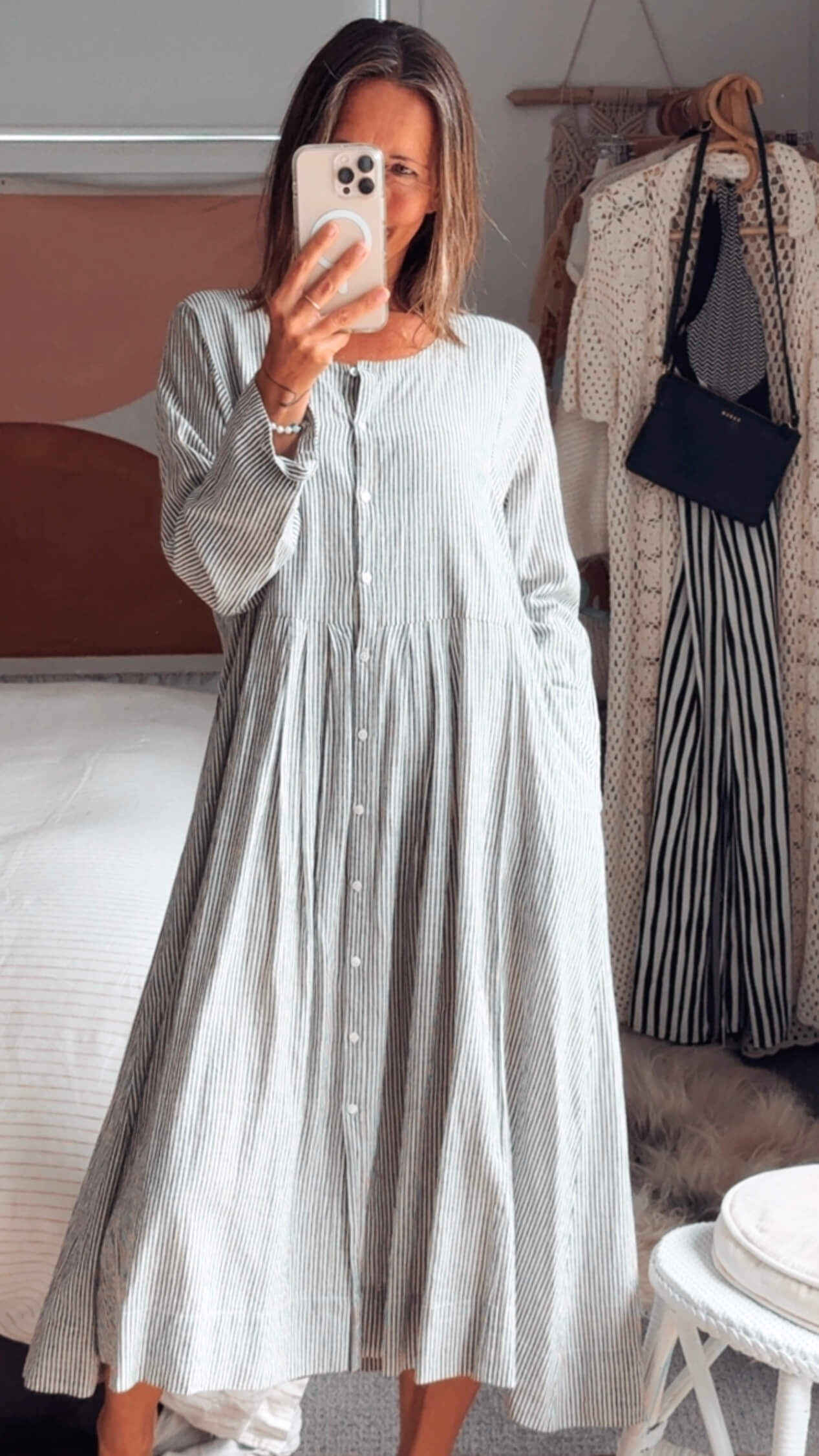 SOHAM DAVE // Grey Pinstripe Dress // S/M