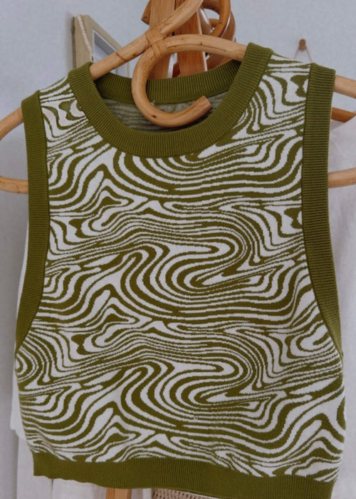GLASSONS // Sage Green Swirl Vest // Small