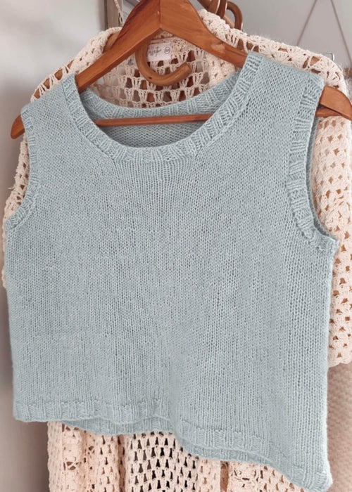 HAND-KNITTED VEST // Pure Wool // Duck Egg Blue // Small