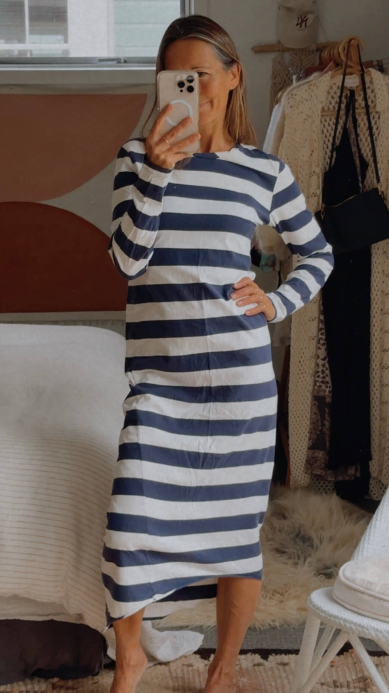 CAMILLA AND MARC // Maxi Tee Shirt Dress // Navy-White Stripe // S/M