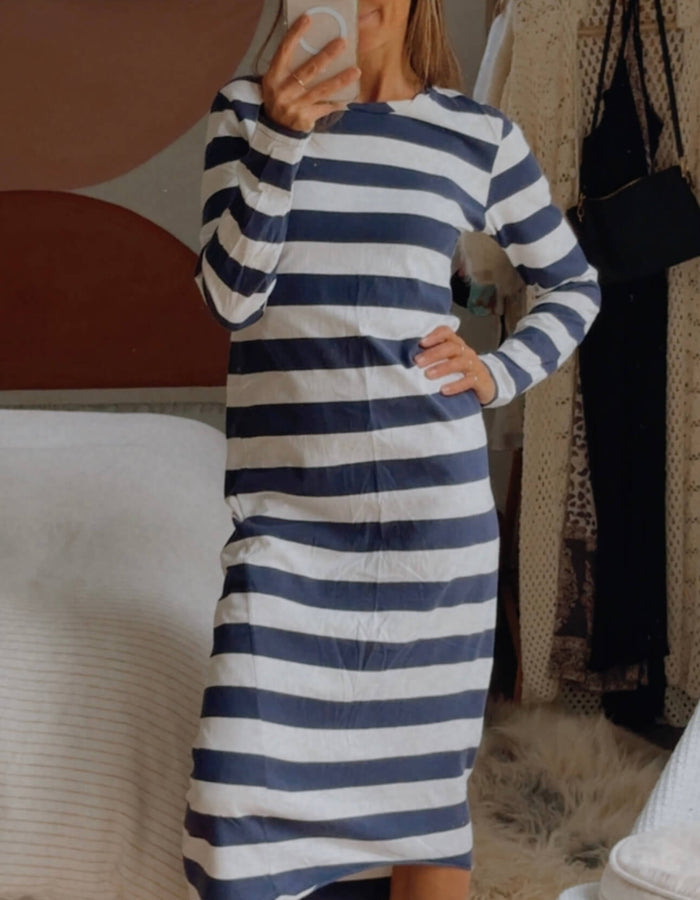 CAMILLA AND MARC // Maxi Tee Shirt Dress // Navy-White Stripe // S/M