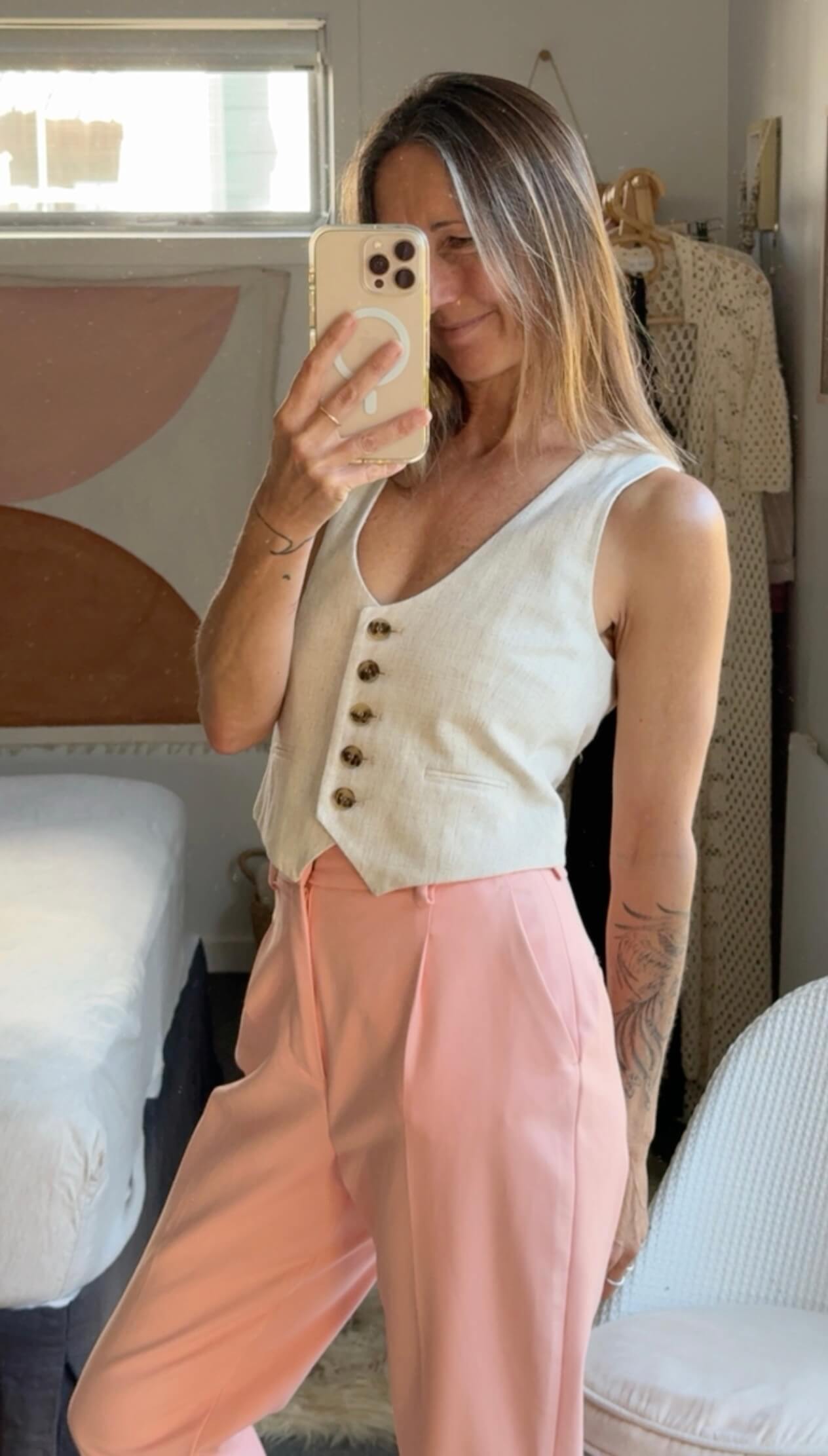 GLASSONS // Oatmeal Linen Vest // Size 6